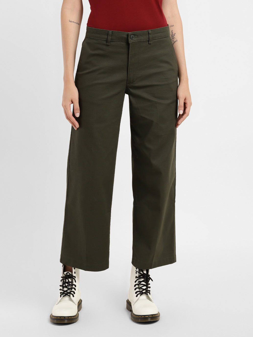 Women's Mid Rise Olive Relaxed Fit Trousers