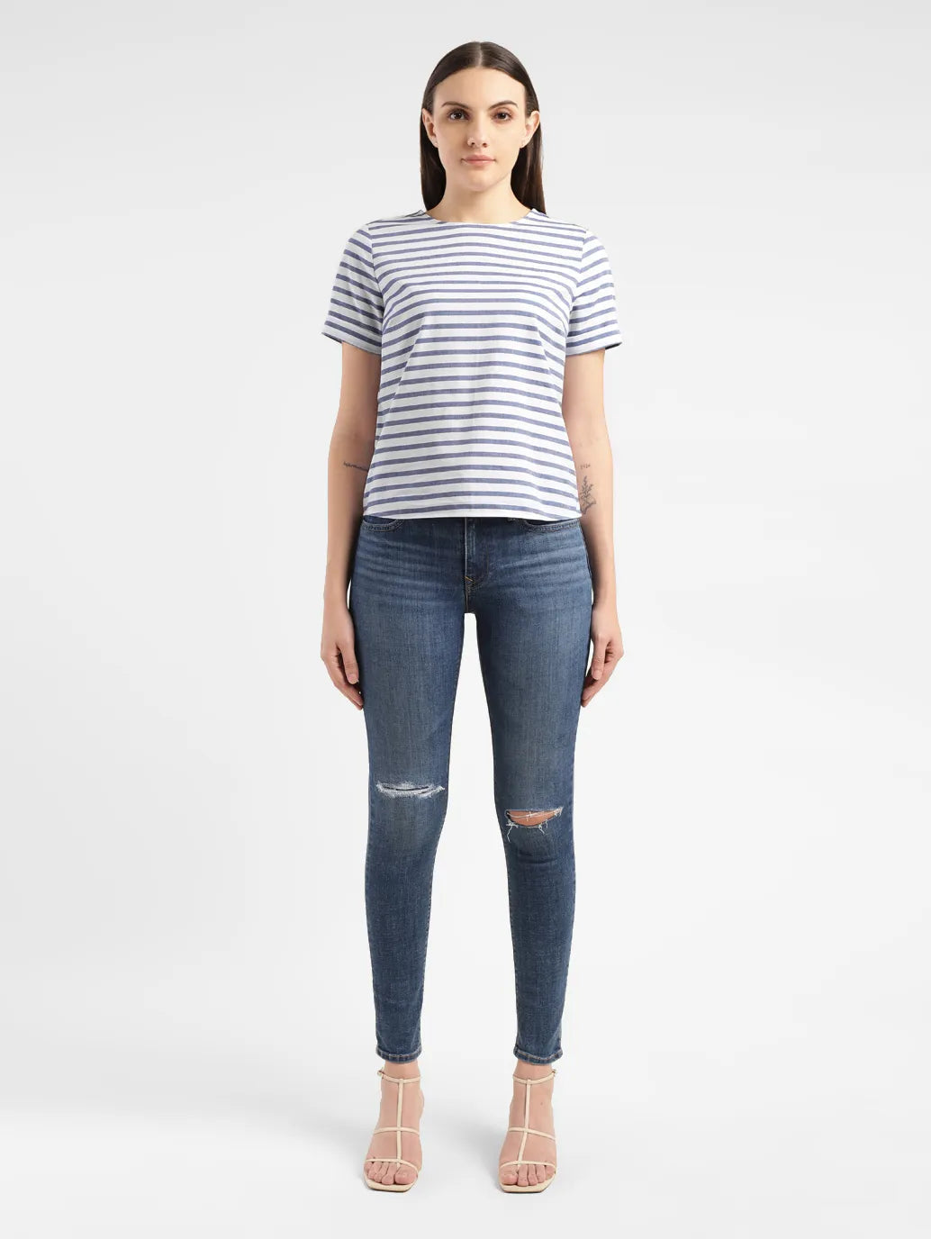 White Round Neck Top