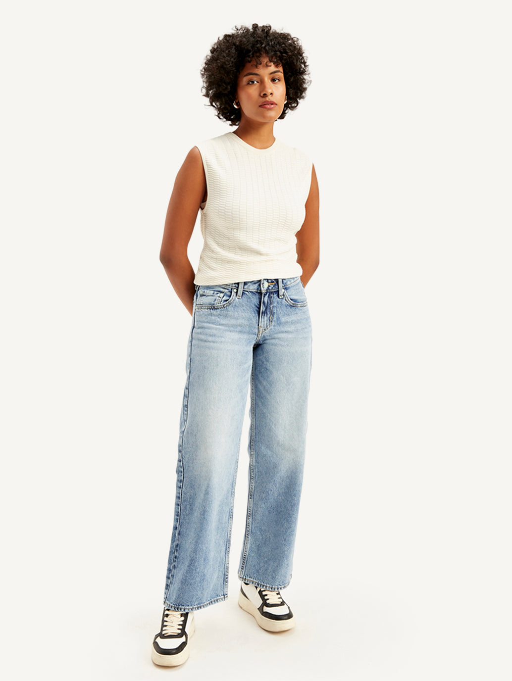 Women's Light Blue Loose Fit Low Rise Jeans