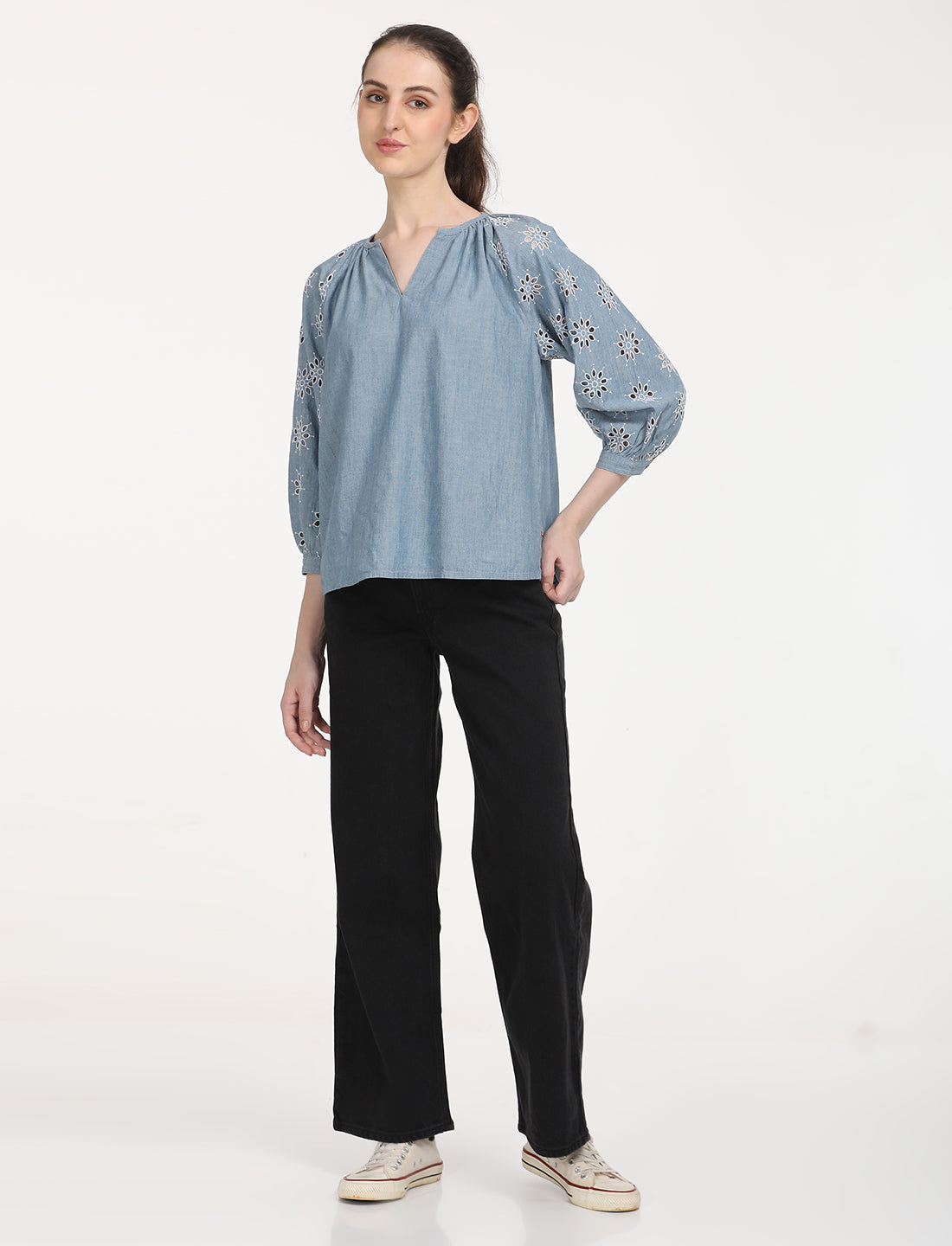 Women's Black Loose Fit Low Rise Jeans - Main Image