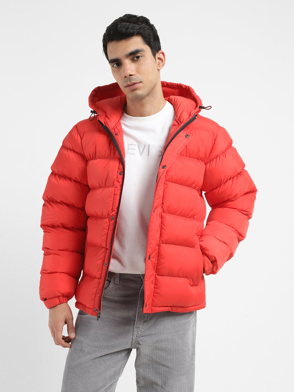 Men's Solid Red Hooded Jacket