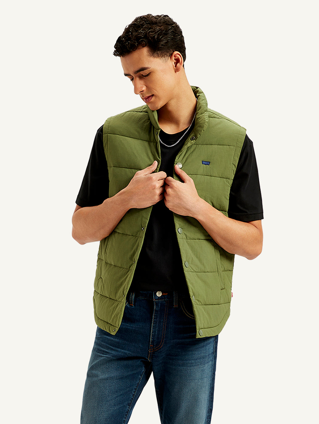 Men's Quilted Olive High Neck Puffer Jacket – Levis India Store