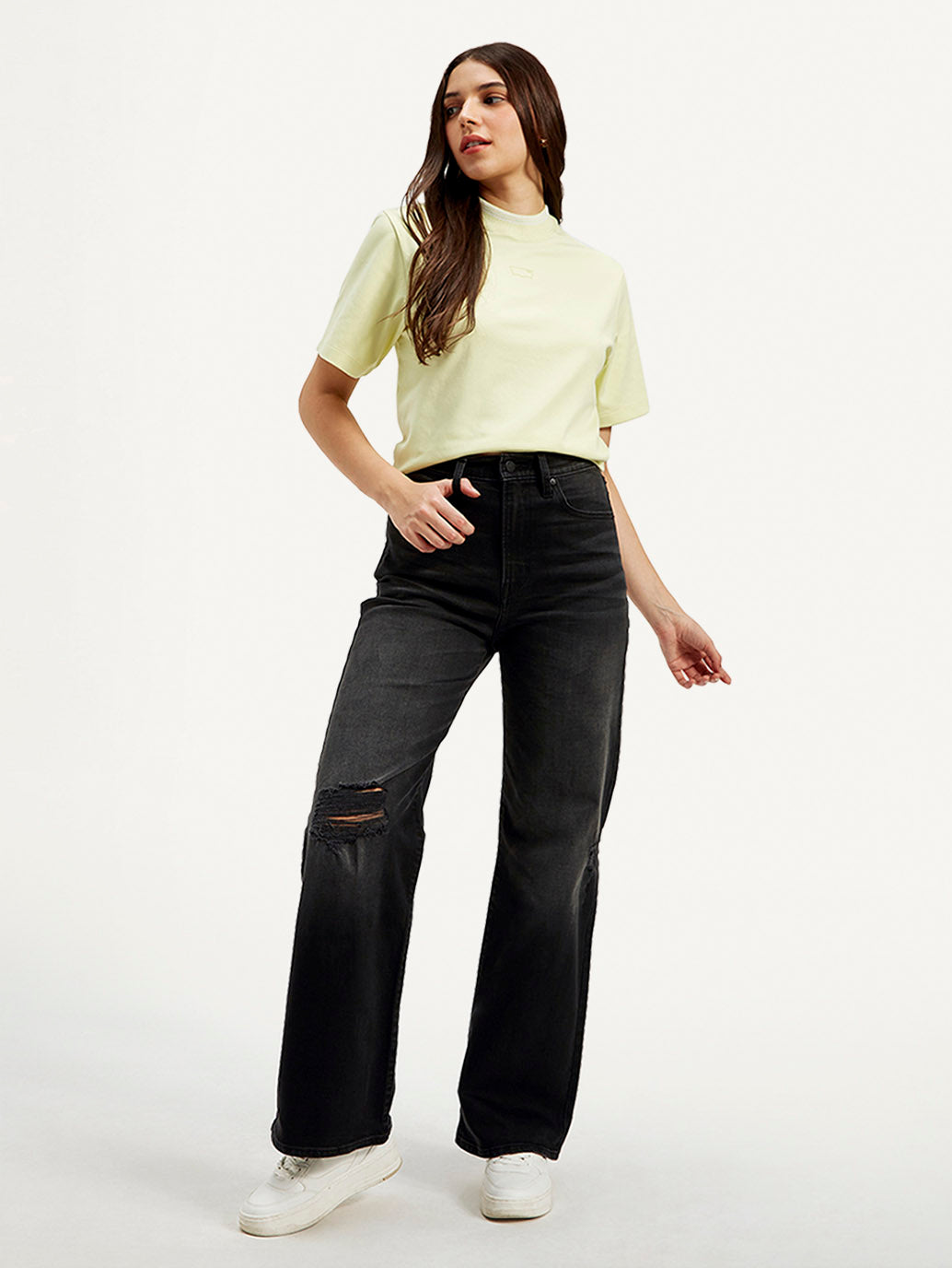 Women's Black Ribcage Bell Bottom Wide Leg Fit High Rise Jeans