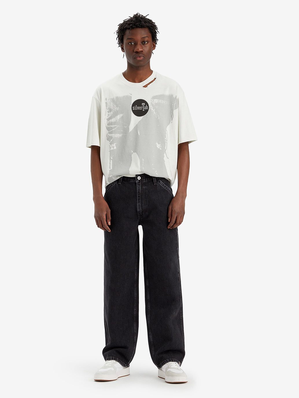 Men's Black Baggy Fit Mid Rise Jeans - Main Image