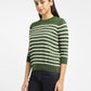 Women's Striped Green Crew Neck Sweater