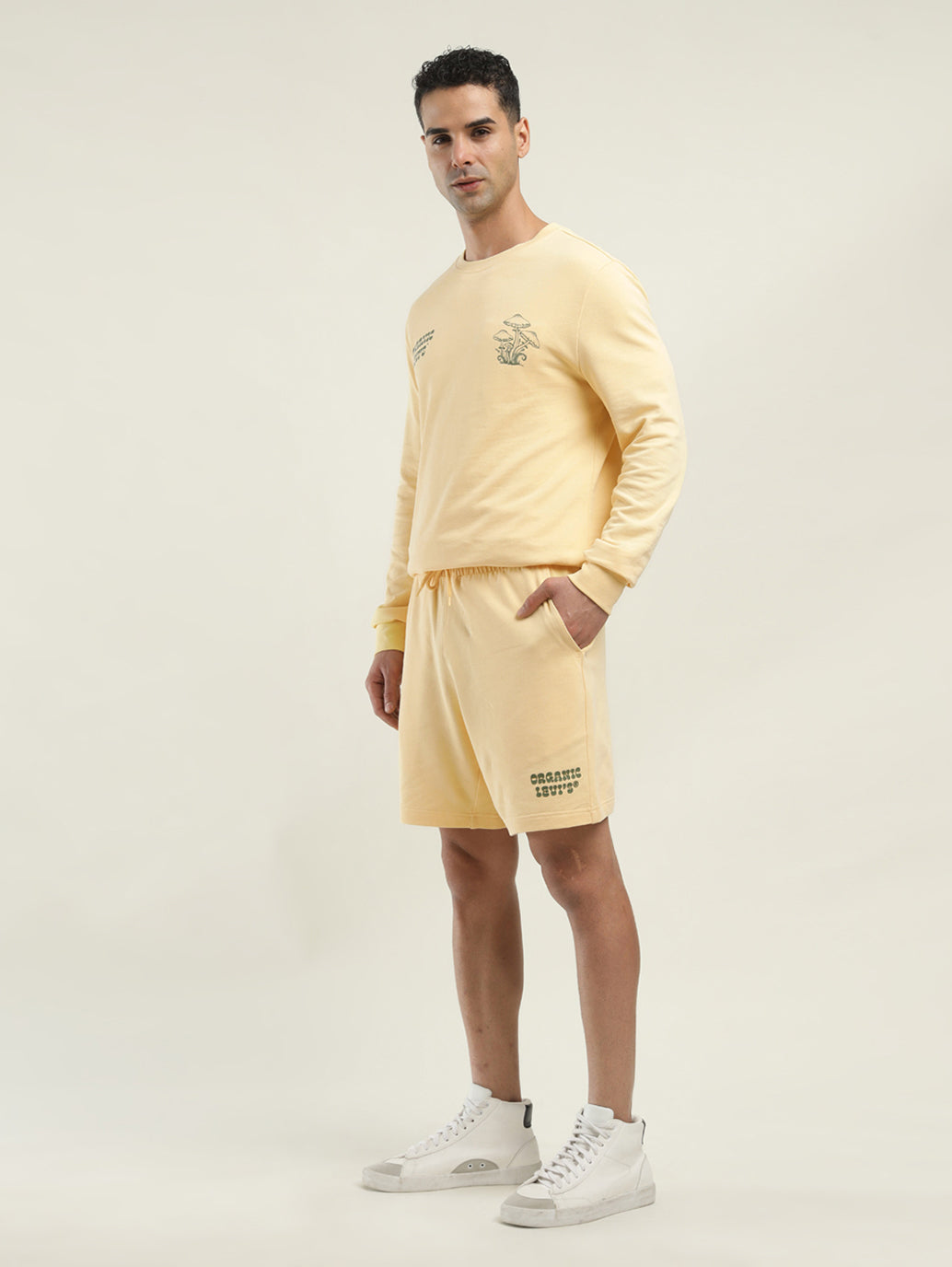 Mens Solid Yellow Classic Fit Flat Front Shorts