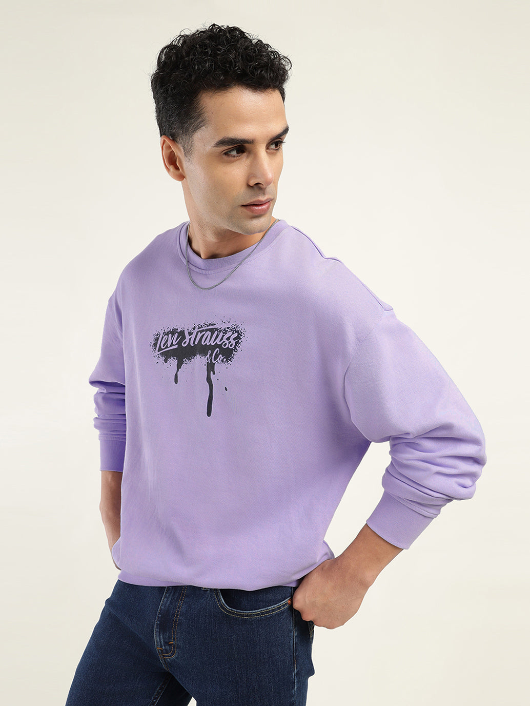 Men's Solid Lavender Crew Neck Sweatshirt - Main Image