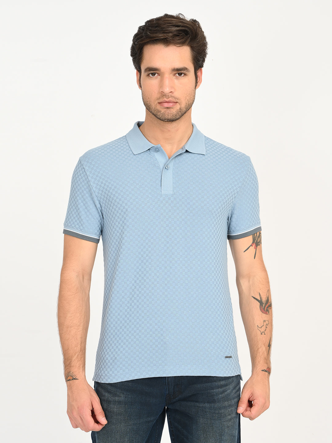 Ubuy 4xl Dri Fit Polo Shirts Men's Solid Light Blue Slim Fit Polo