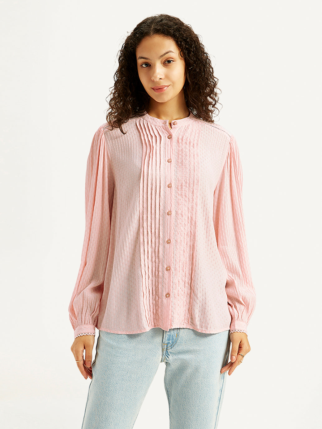 Women's Self Design Light-Pink Band Neck Top – Levis India Store