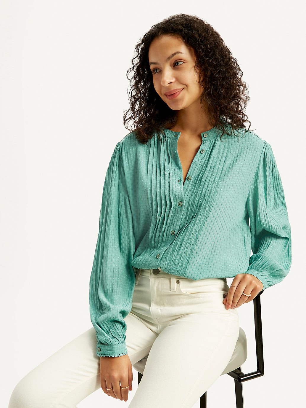 Women's Self Design Band Neck Top – Levis India Store