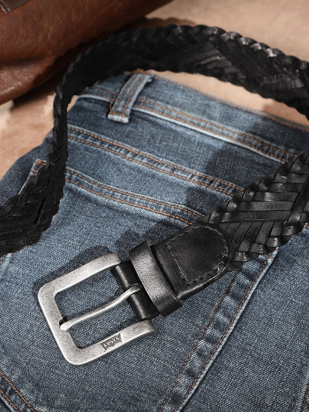 Men's Black Textured Belt - Main Image