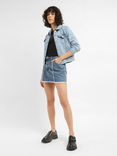 Women's High Rise Blue Regular Fit Skirt
