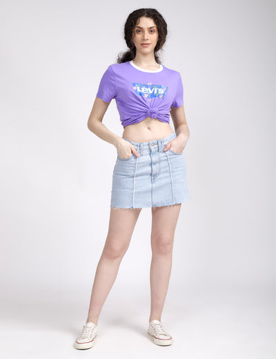 Women's Mid Rise Light Blue Regular Fit Skirt