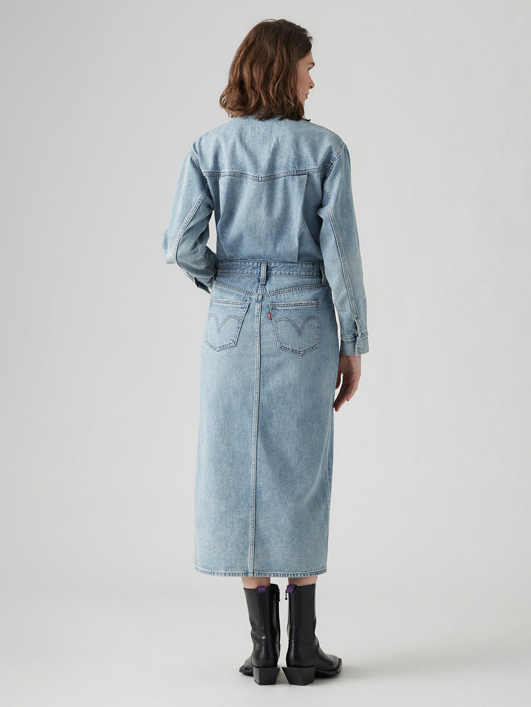 Women's Solid Blue Spread Collar Denim Dress