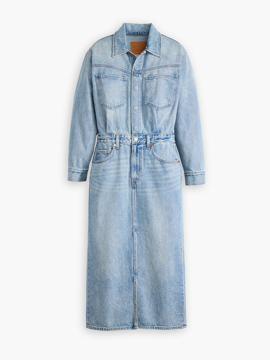 Women's Solid Blue Spread Collar Denim Dress