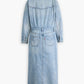 Women's Solid Blue Spread Collar Denim Dress