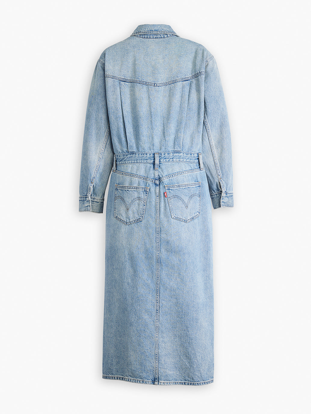 Women's Solid Blue Spread Collar Denim Dress - Flatlay View