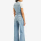 Women's Solid Blue V Neck Jumpsuit - 05380a6d-63a5-4788-87e4-805120aabf07 View