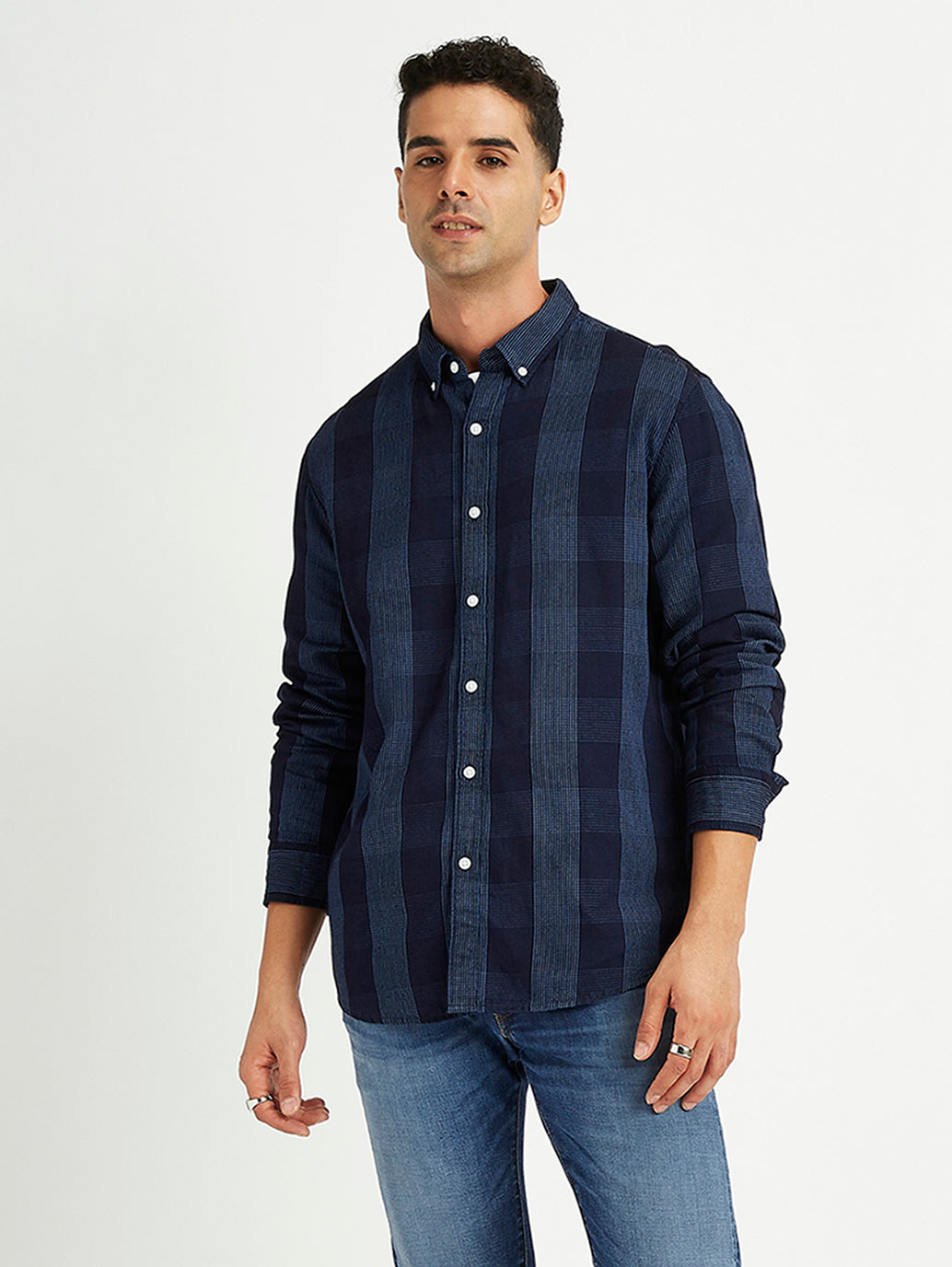 Men's Checkered Spread Collar Shirt