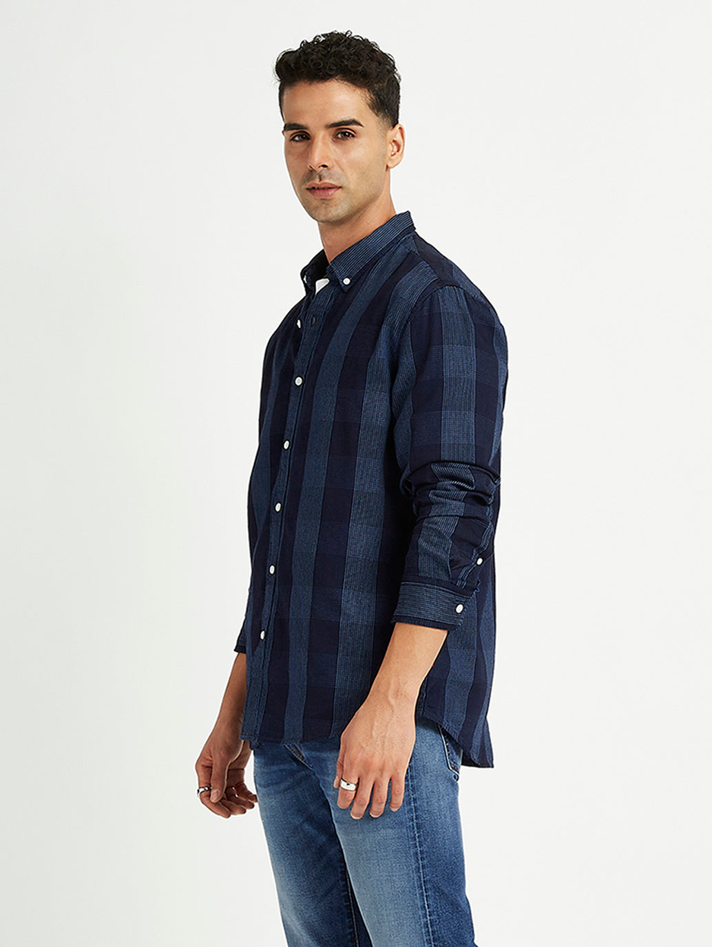 Men's Checkered Spread Collar Shirt