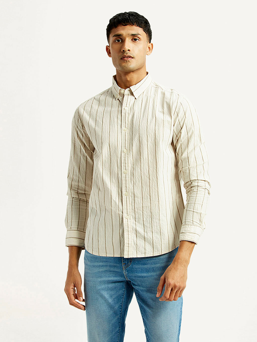 Men's Striped Slim Fit Shirt - Front View