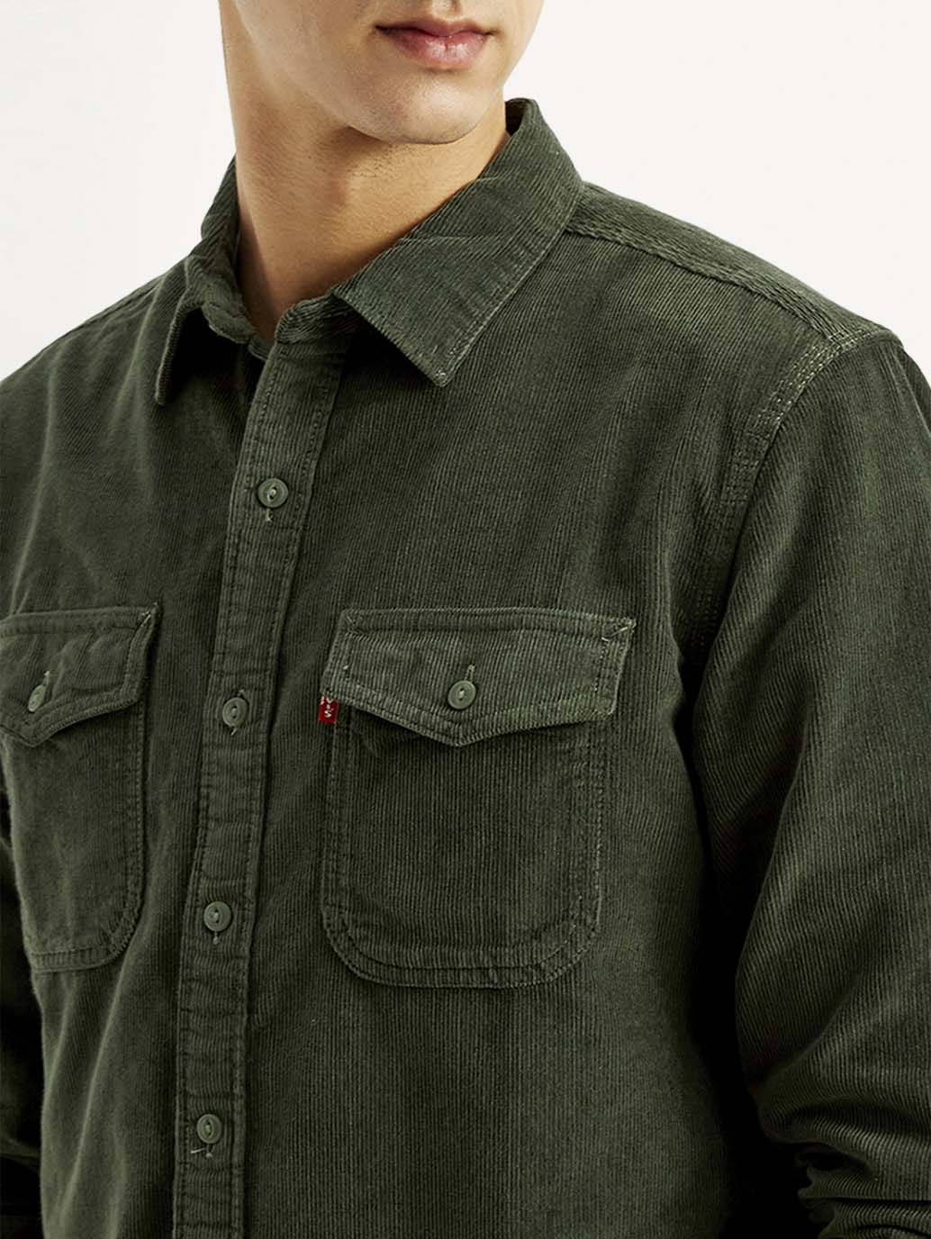 Men's Solid Slim Fit Corduroy Shirt - Detail View