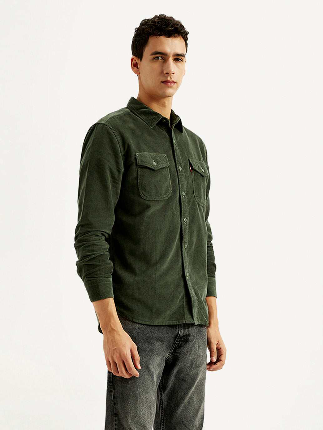 Men's Solid Slim Fit Corduroy Shirt - Side View