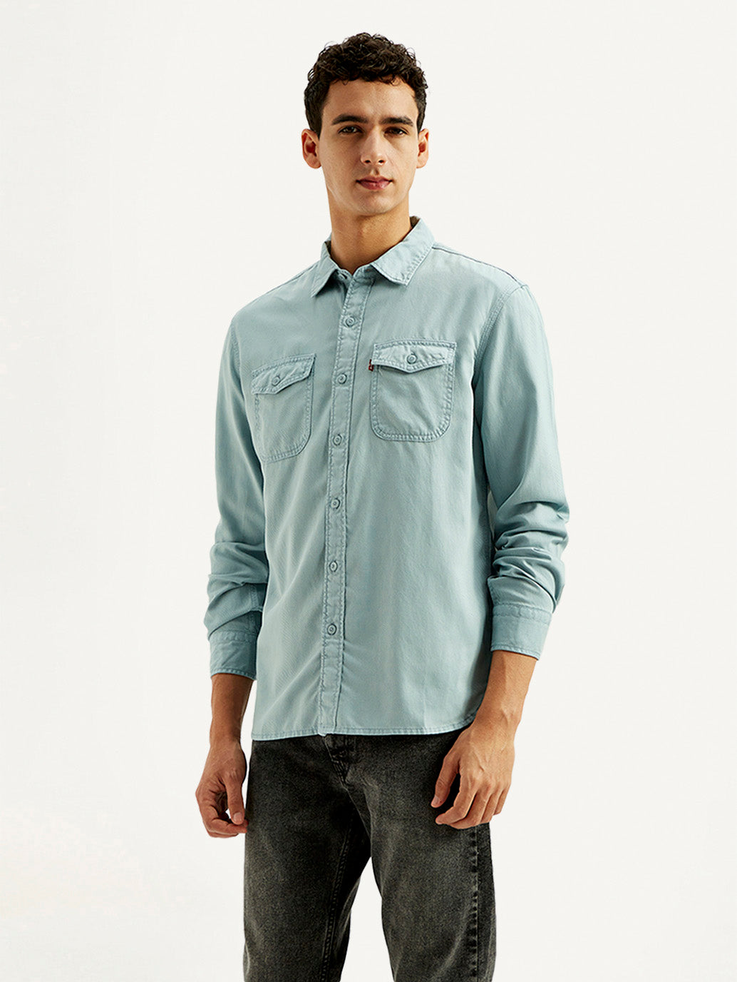 Men's Solid Slim Fit Overdyed Overshirt - Front View