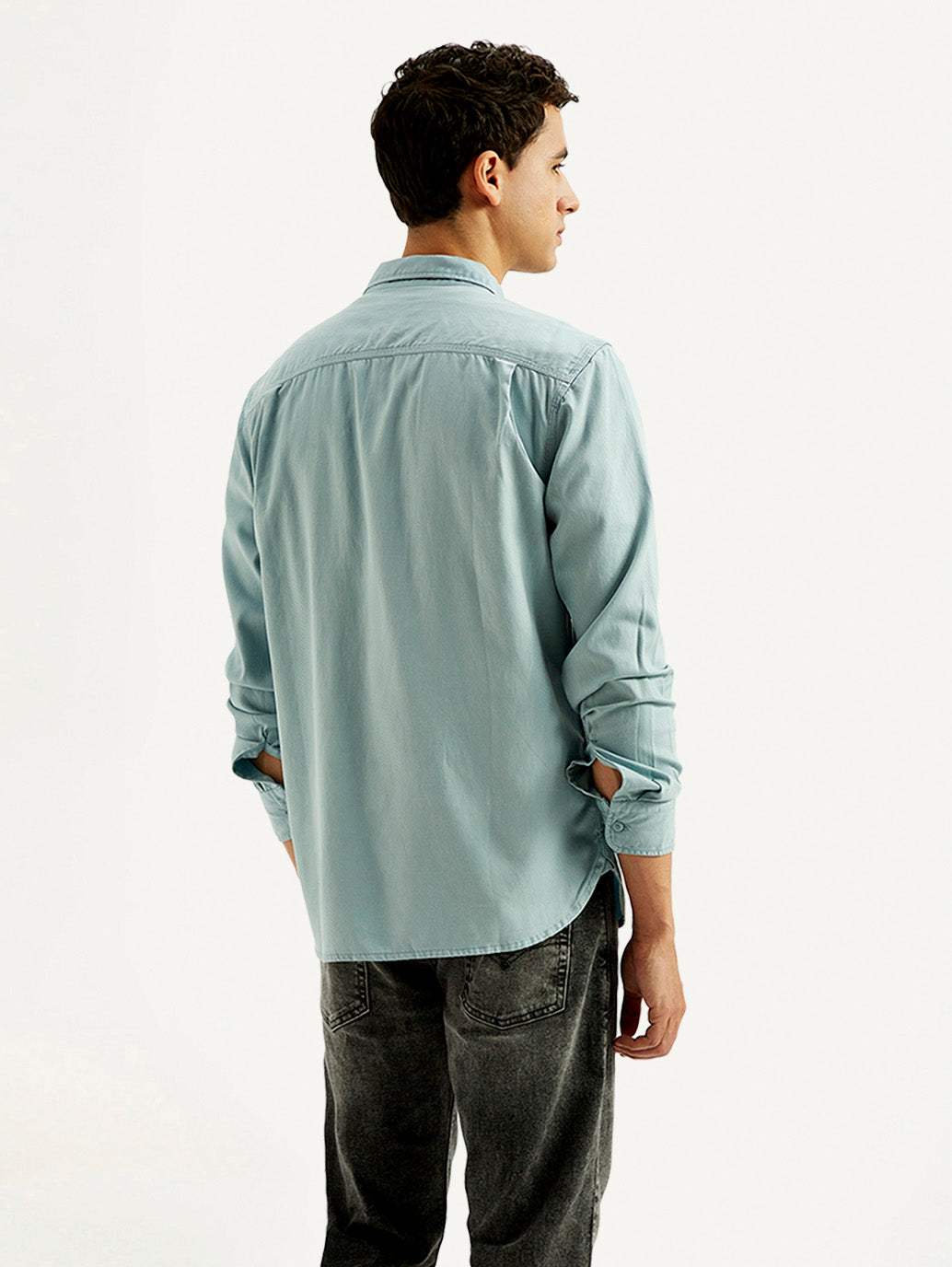 Men's Solid Slim Fit Overdyed Overshirt - Back View