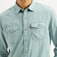 Men's Solid Slim Fit Overdyed Overshirt - Detail View