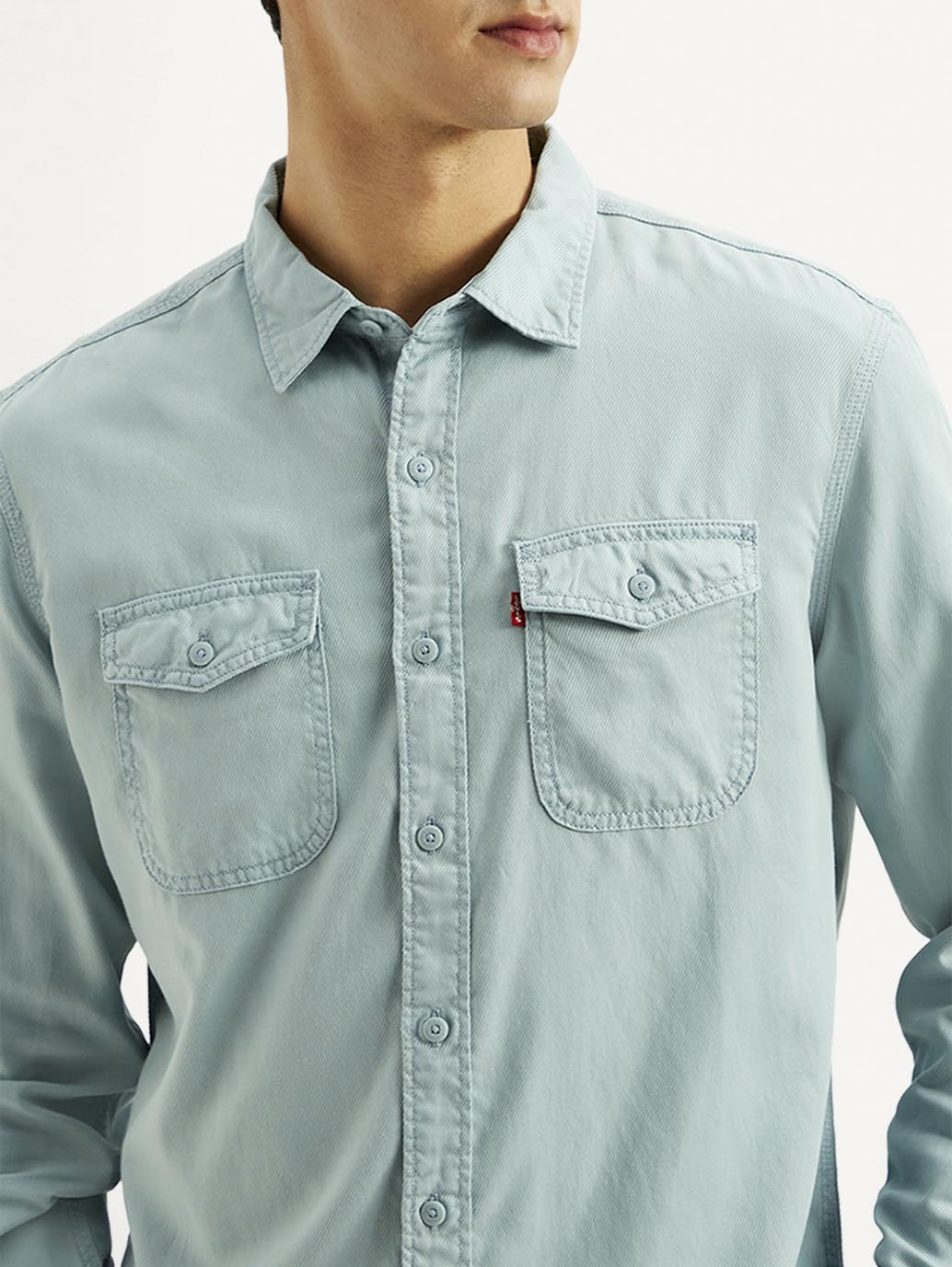 Men's Solid Slim Fit Overdyed Overshirt - Detail View