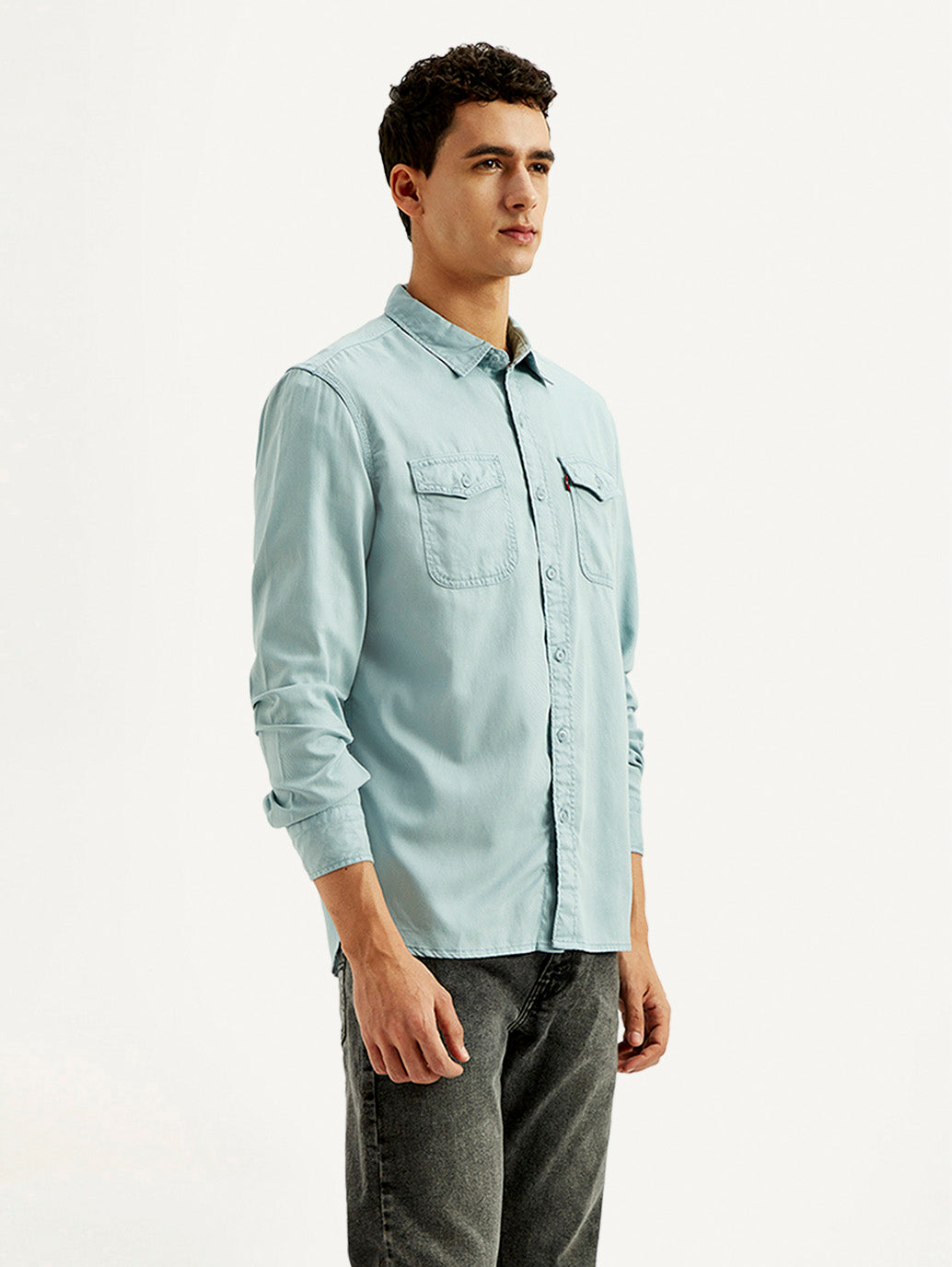 Men's Solid Slim Fit Overdyed Overshirt - Side View