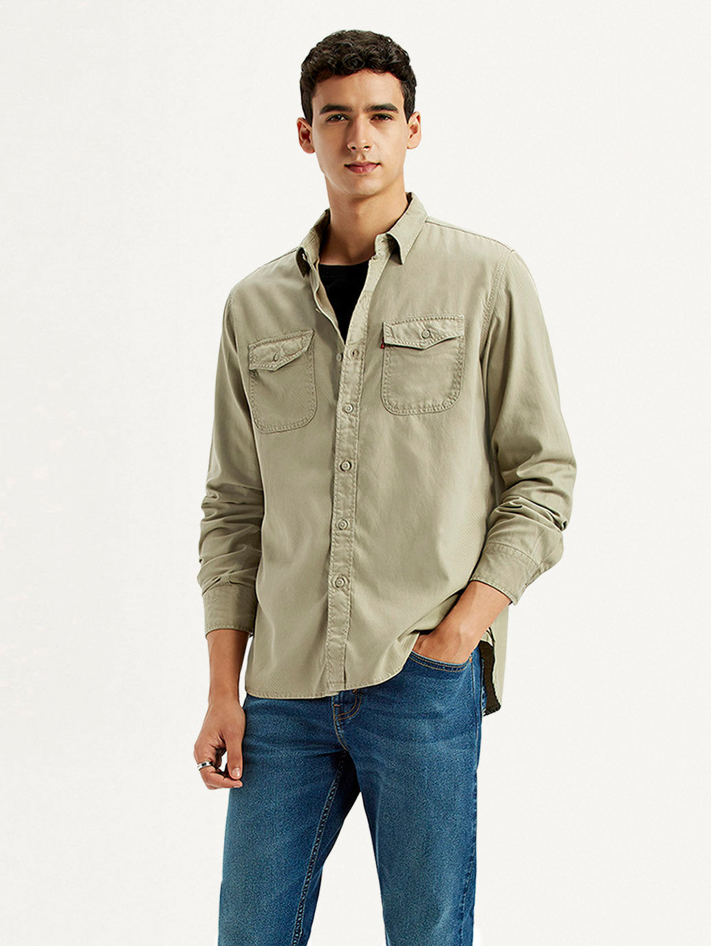 Men's Solid Beige Slim Fit Shirt - Styleshot View