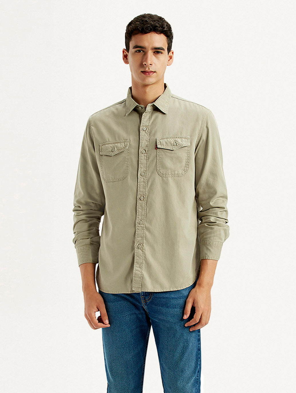 Men's Solid Beige Slim Fit Shirt - Front View
