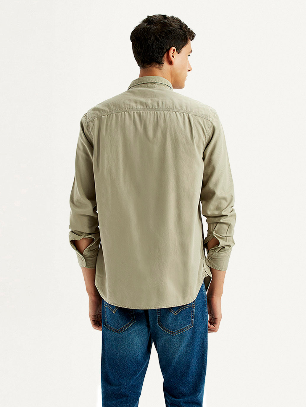 Men's Solid Beige Slim Fit Shirt - Back View