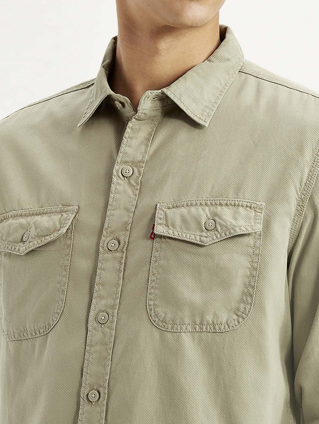 Men's Solid Beige Slim Fit Shirt - Detail View