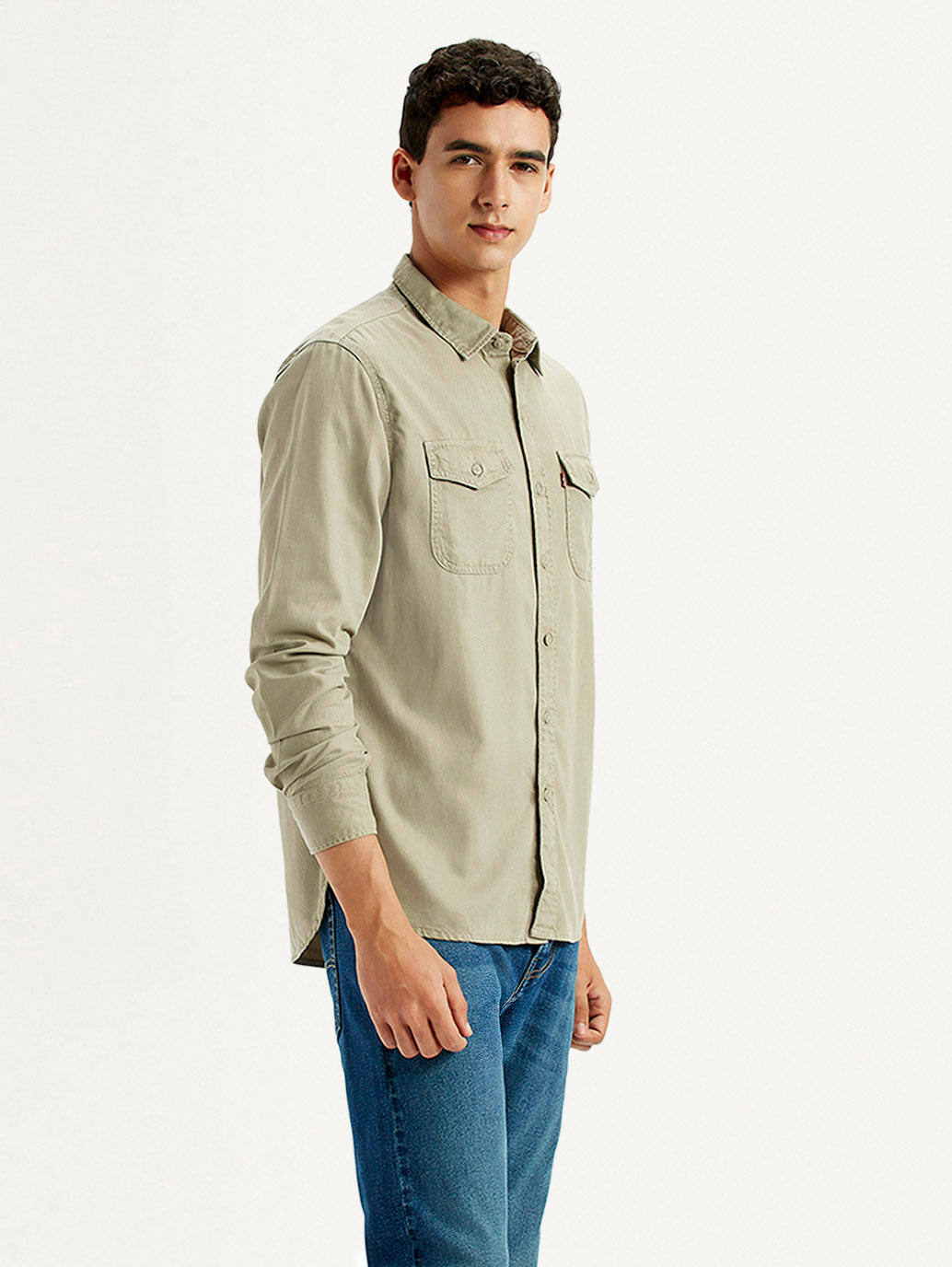 Men's Solid Beige Slim Fit Shirt - Side View