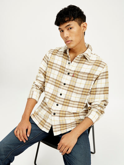 levi's Men's Plaid Cream Relaxed Fit Jacket-picture-28