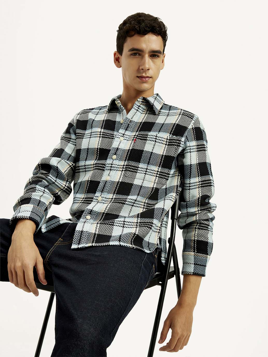 Men's Checkered Multi Color Relaxed Fit Plaid Shirt - Elevated View