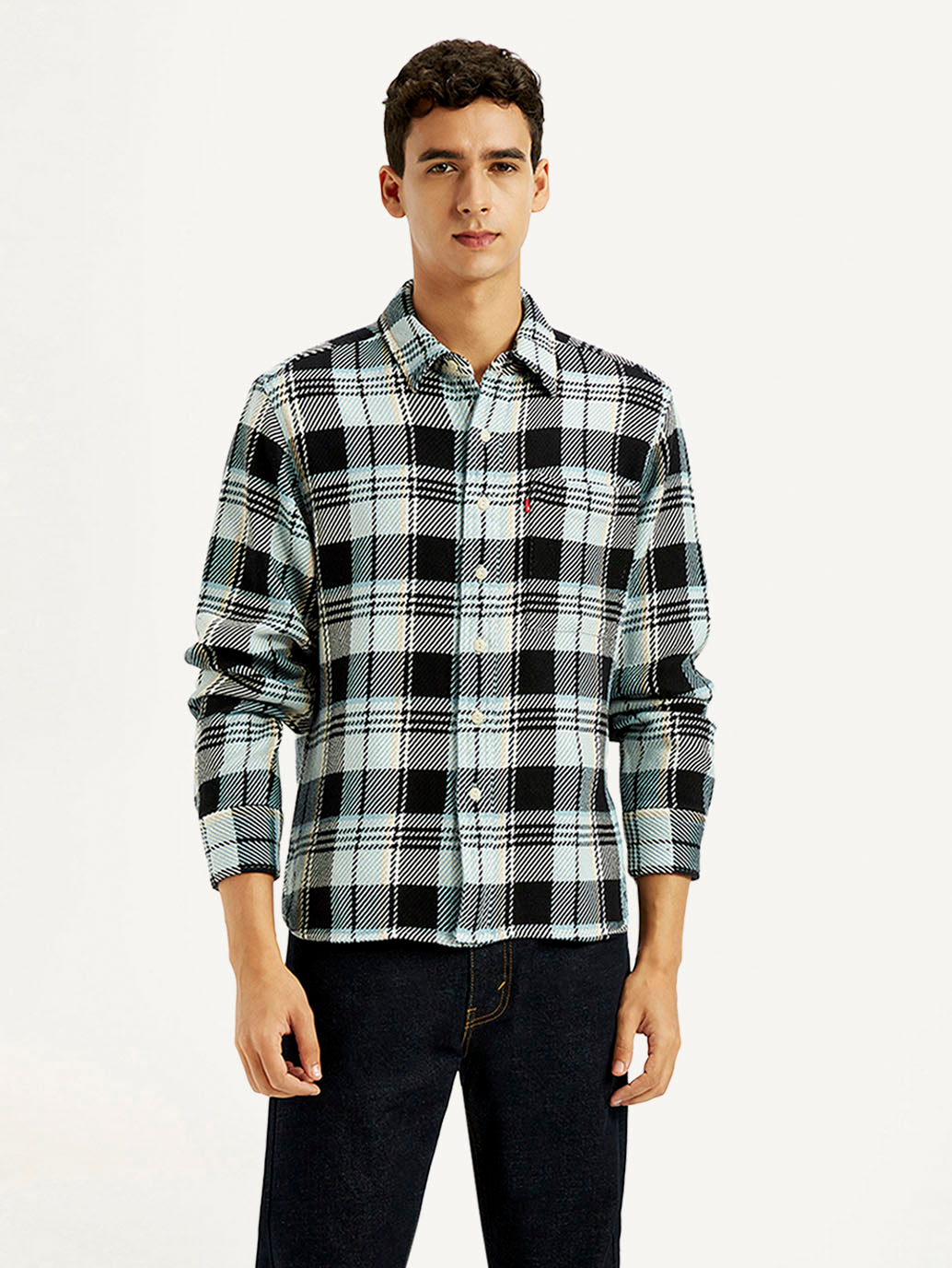 Men's Checkered Multi Color Relaxed Fit Plaid Shirt - Front View