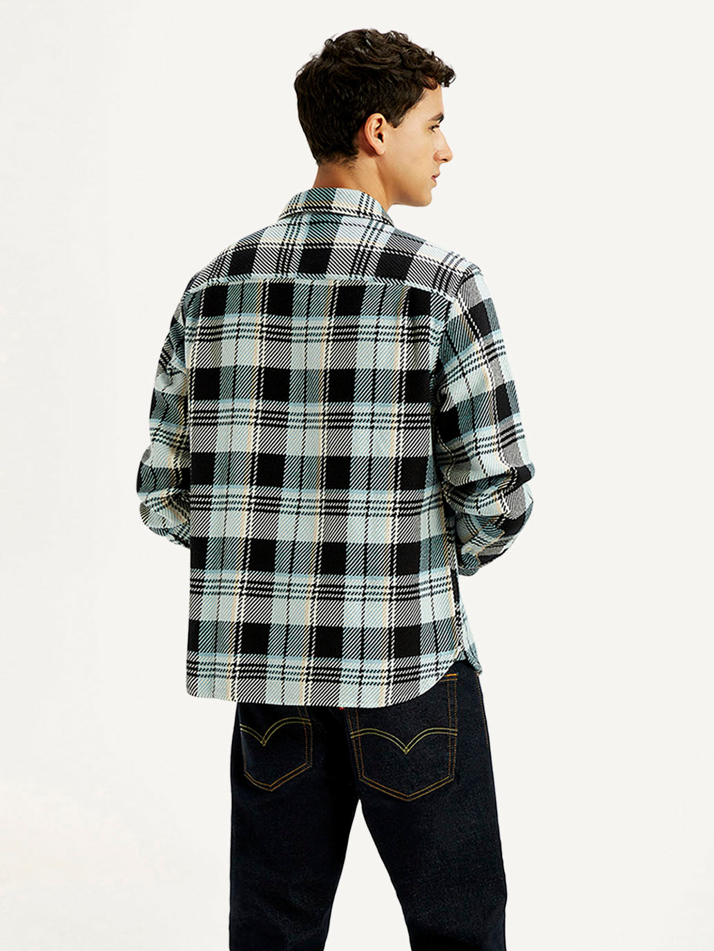 Men's Checkered Multi Color Relaxed Fit Plaid Shirt - Back View