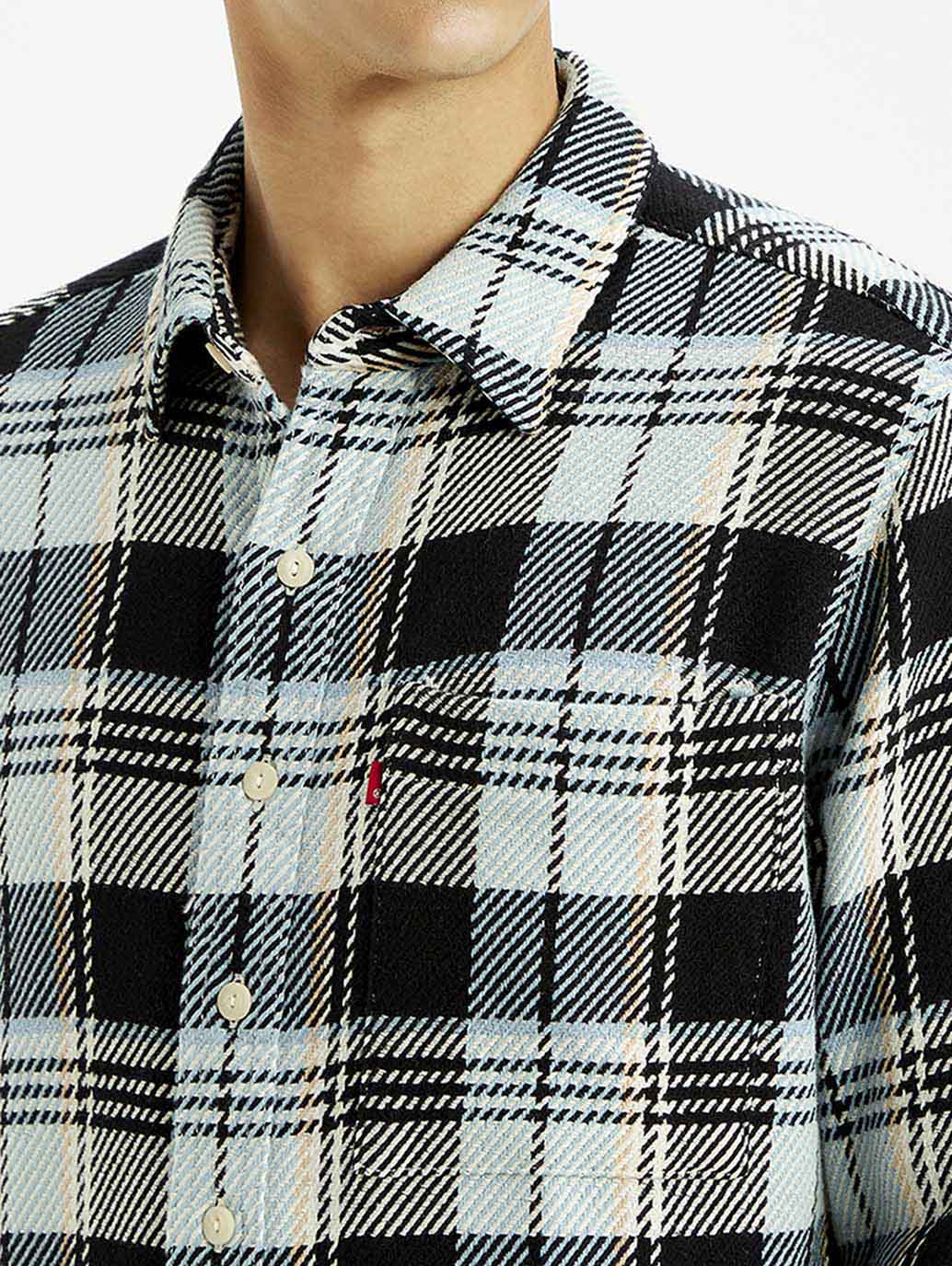 Men's Checkered Multi Color Relaxed Fit Plaid Shirt - Detail View