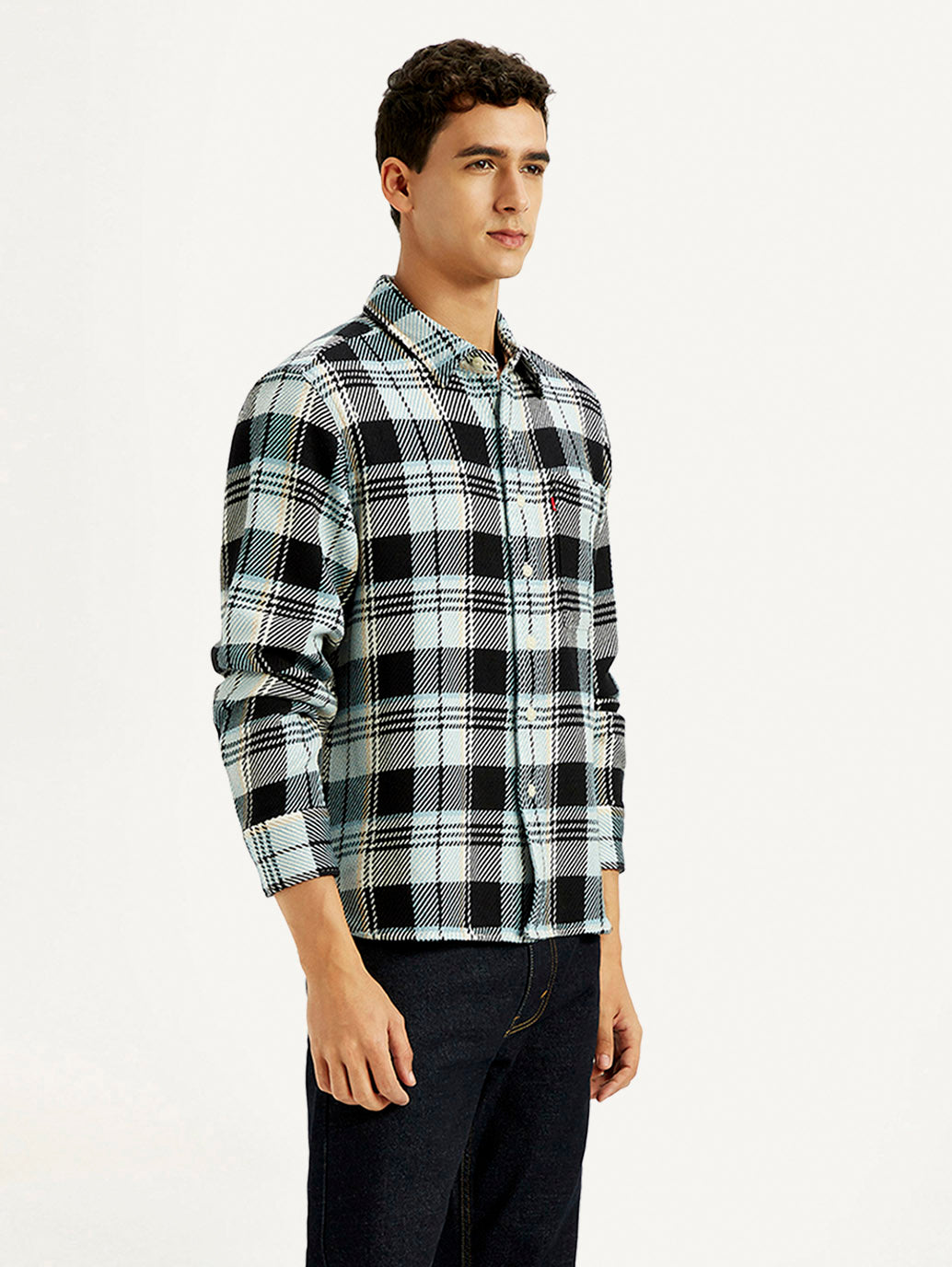 Men's Checkered Multi Color Relaxed Fit Plaid Shirt - Side View