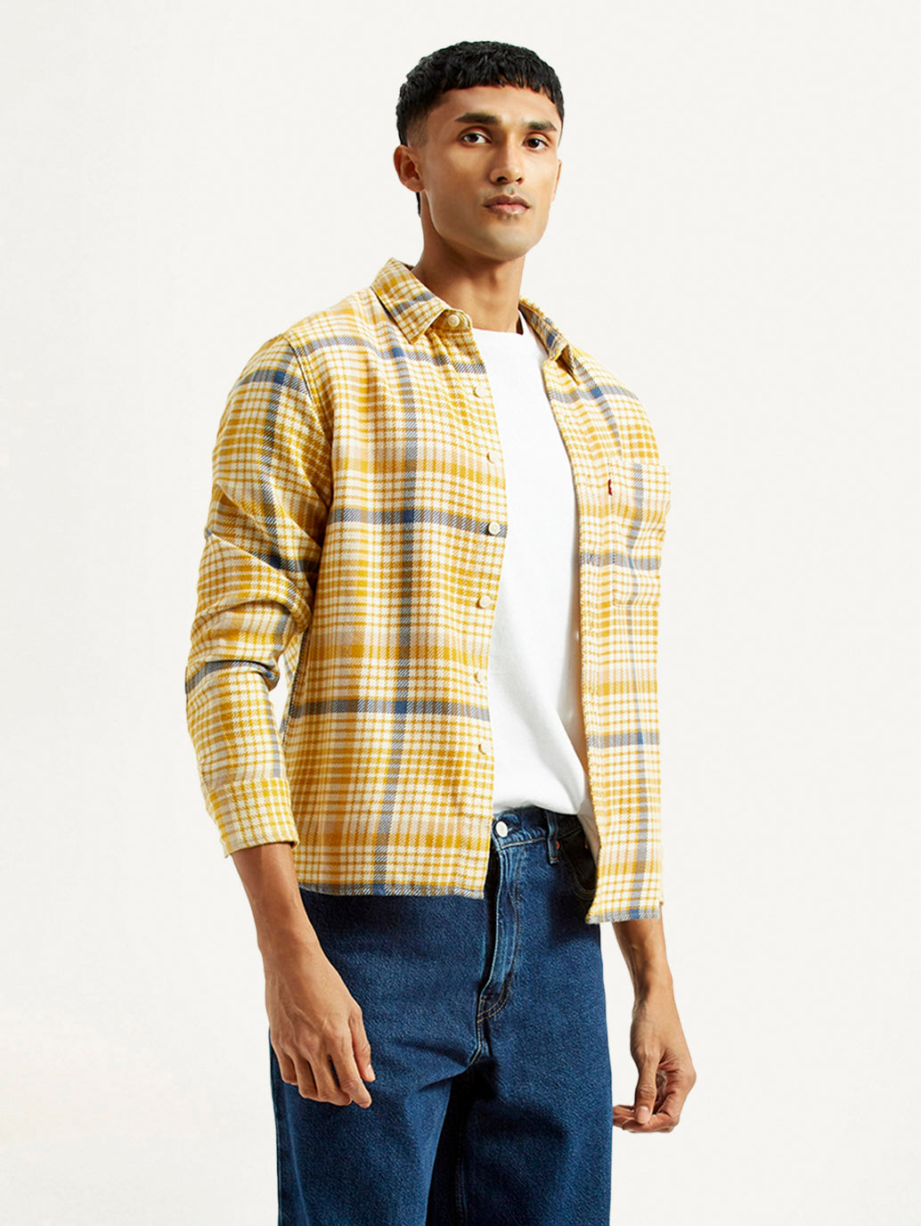 Men's Checkered Yellow Relaxed Fit Shirt - Styleshot View
