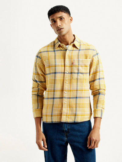 Men's Checkered Yellow Relaxed Fit Shirt-image-31
