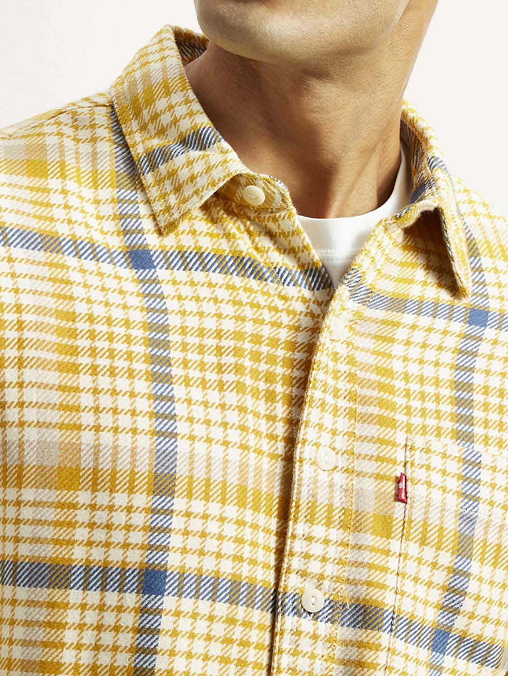 Men's Checkered Yellow Relaxed Fit Shirt - Detail View