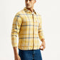 Men's Checkered Yellow Relaxed Fit Shirt - Side View