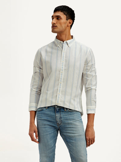 Men's Striped Slim Fit Oxford Shirt