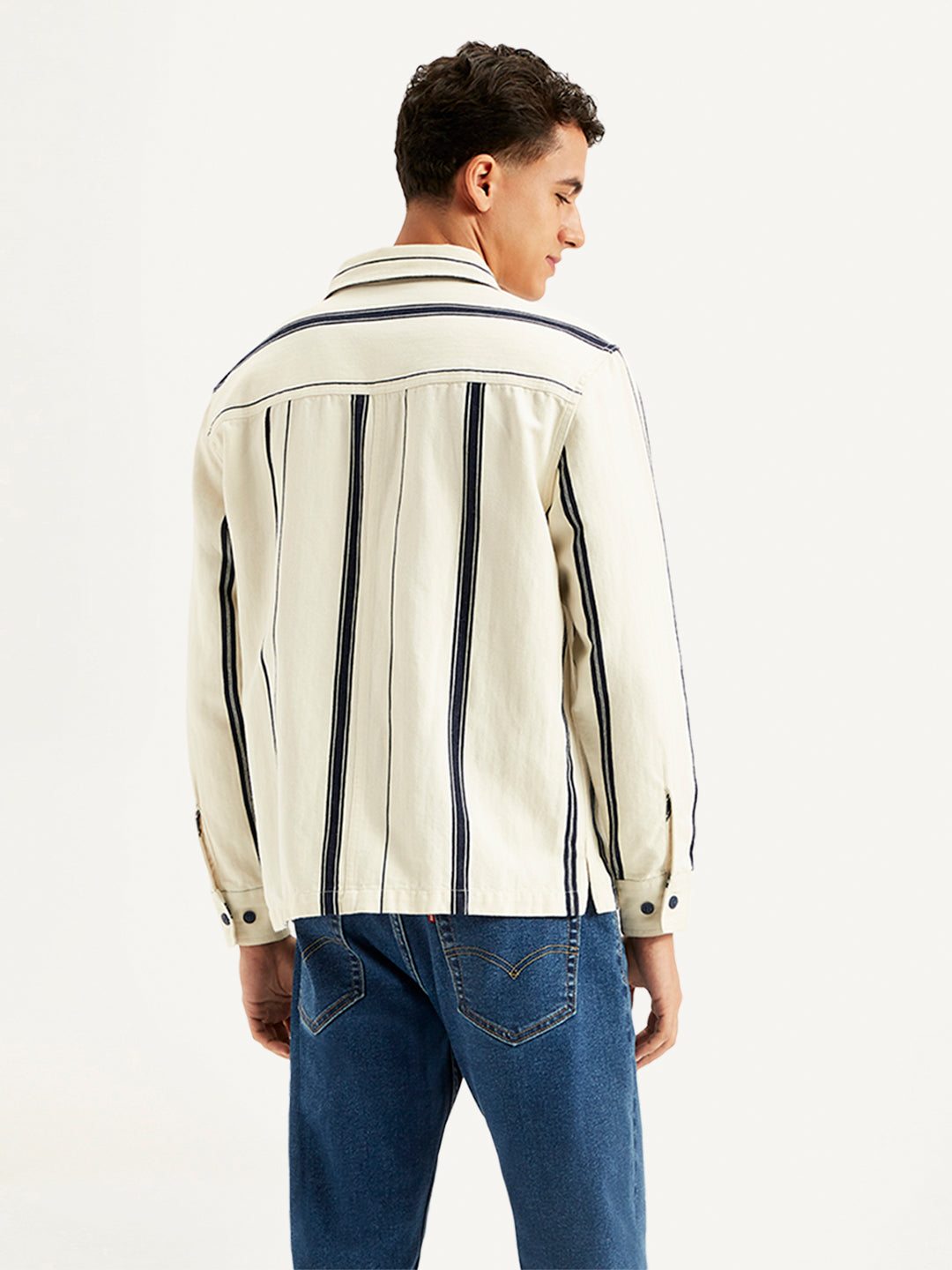 Men's Striped White Regular Fit Shacket