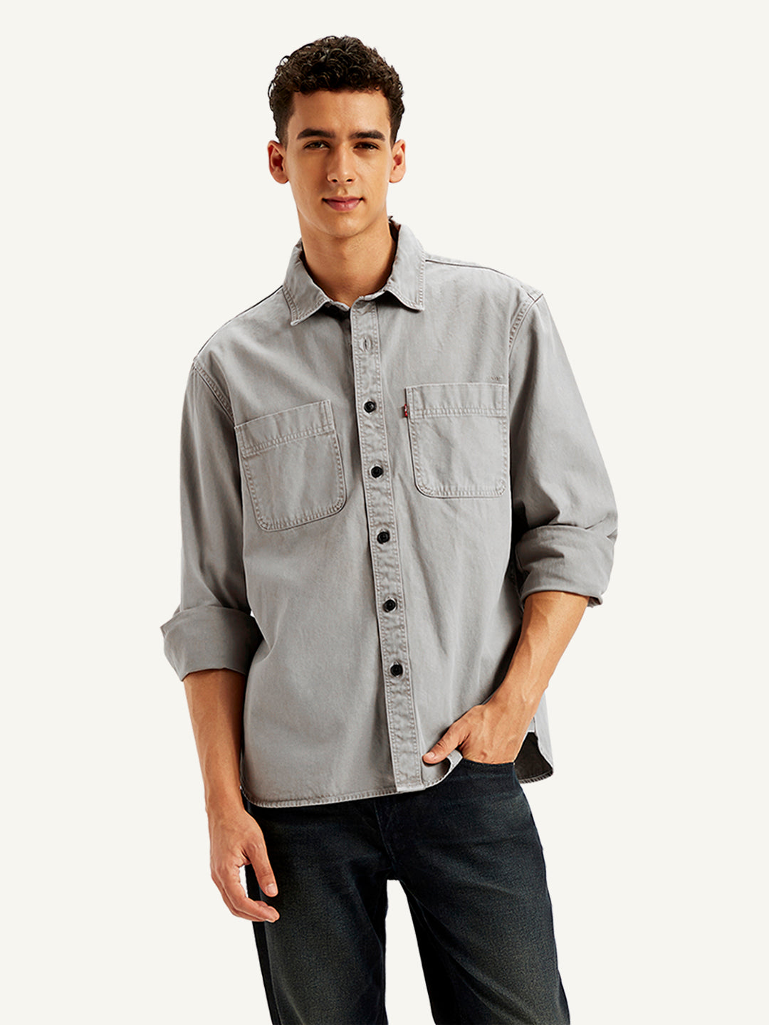 Men's Solid Straight Fit Denim Shirt